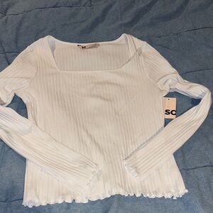 NWT So White Long Sleeve Ribbed Top lettuce leaf edge xl women’s